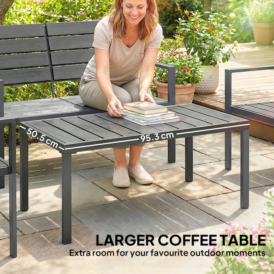 image 1 of Outsunny 4 Piece Garden Furniture Set, HDPE Metal Outdoor Sofa, Dark Grey | Grey | Dark Grey | Four Seater