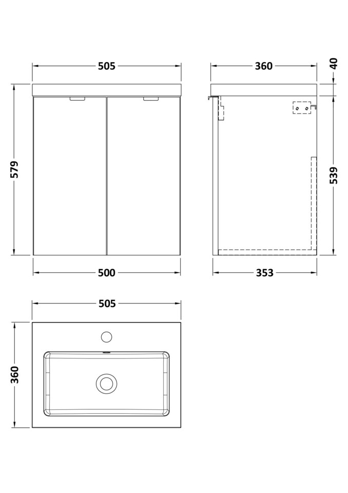 image 1 of Balterley Alrewas Contemporary 2 Door Wall Hung Vanity Unit with Basin, Gloss White, 500mm