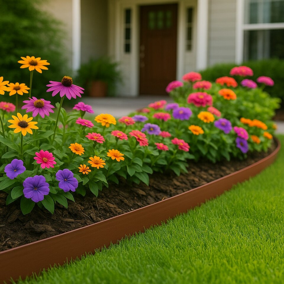 image 1 of Harbour Housewares Flexible Plastic Lawn & Path Edging with 120 Pegs & Mallet - 30m x 4cm - Brown | Brown | Brown | 3