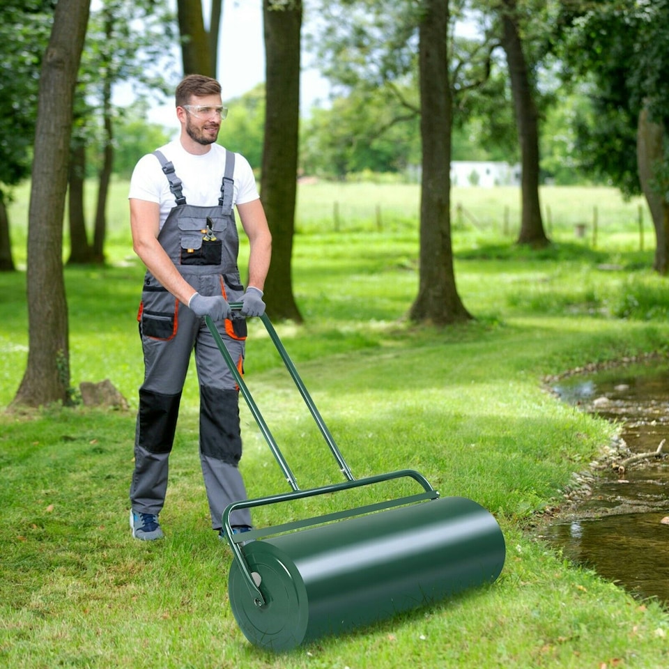 image 1 of COSTWAY 63L Steel Garden Lawn Roller Water Sand Filled