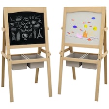AIYAPLAY 3 in 1 Kids Easel with Paper Roll, Storage Baskets | Yellow | Natural wood finish
