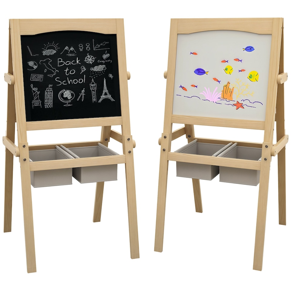 image 1 of AIYAPLAY 3 in 1 Kids Easel with Paper Roll, Storage Baskets | Yellow | Natural wood finish