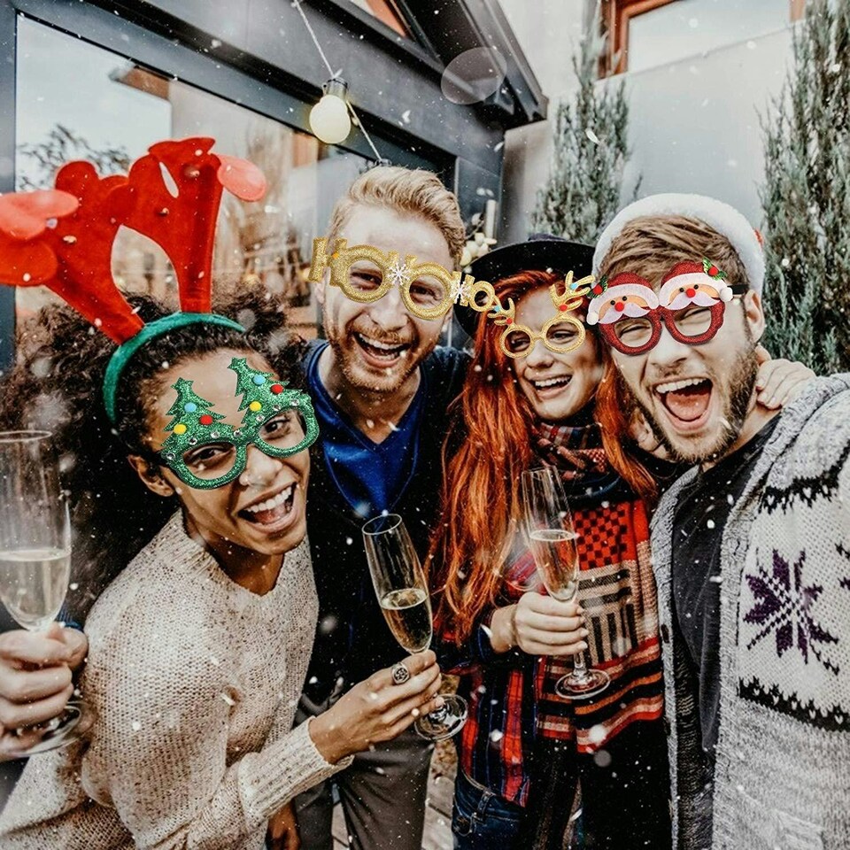 image 1 of 12pcs Novelty Glitter Christmas Glasses Eyewear Christmas Party Props Stocking Fillers Assorted Any 12 Frames