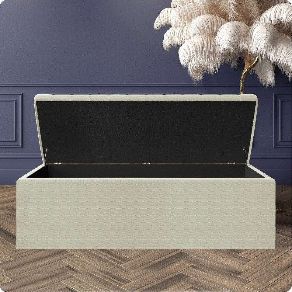 image 1 of Safar 90cm Wide Ottoman Storage box - Cream Naples Ottoman Box with Storage