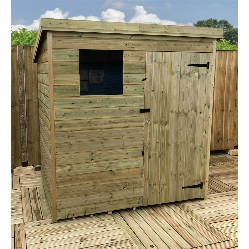 image 1 of 6 x 5 Garden Shed Pressure Treated T&G PENT Wooden Garden Shed - 1 Window + Single Door (6' x 5' / 6ft x 5ft) (6x5)