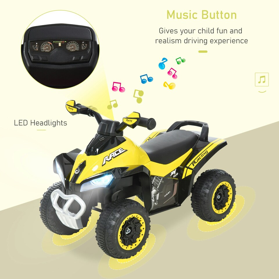 image 1 of HOMCOM No Power Quad Toddler Ride on Car Foot-to-Floor Sliding Yellow