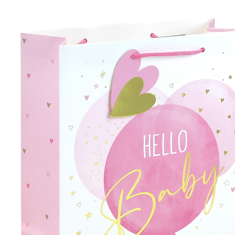 image 1 of Hello Baby Girl Pink Large White Gift Bag 33cm