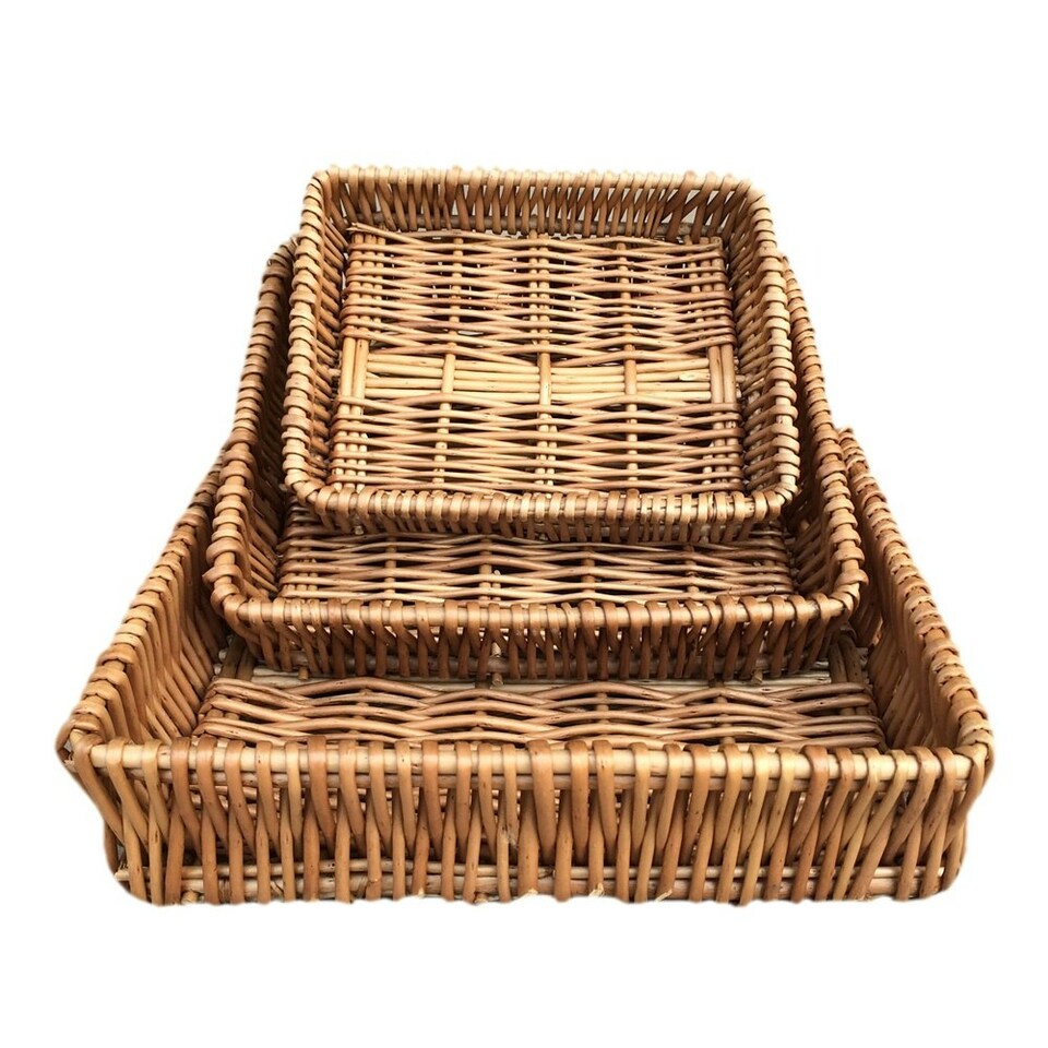 image 1 of Shallow Wicker Tray Set of 3 Brown | Brown