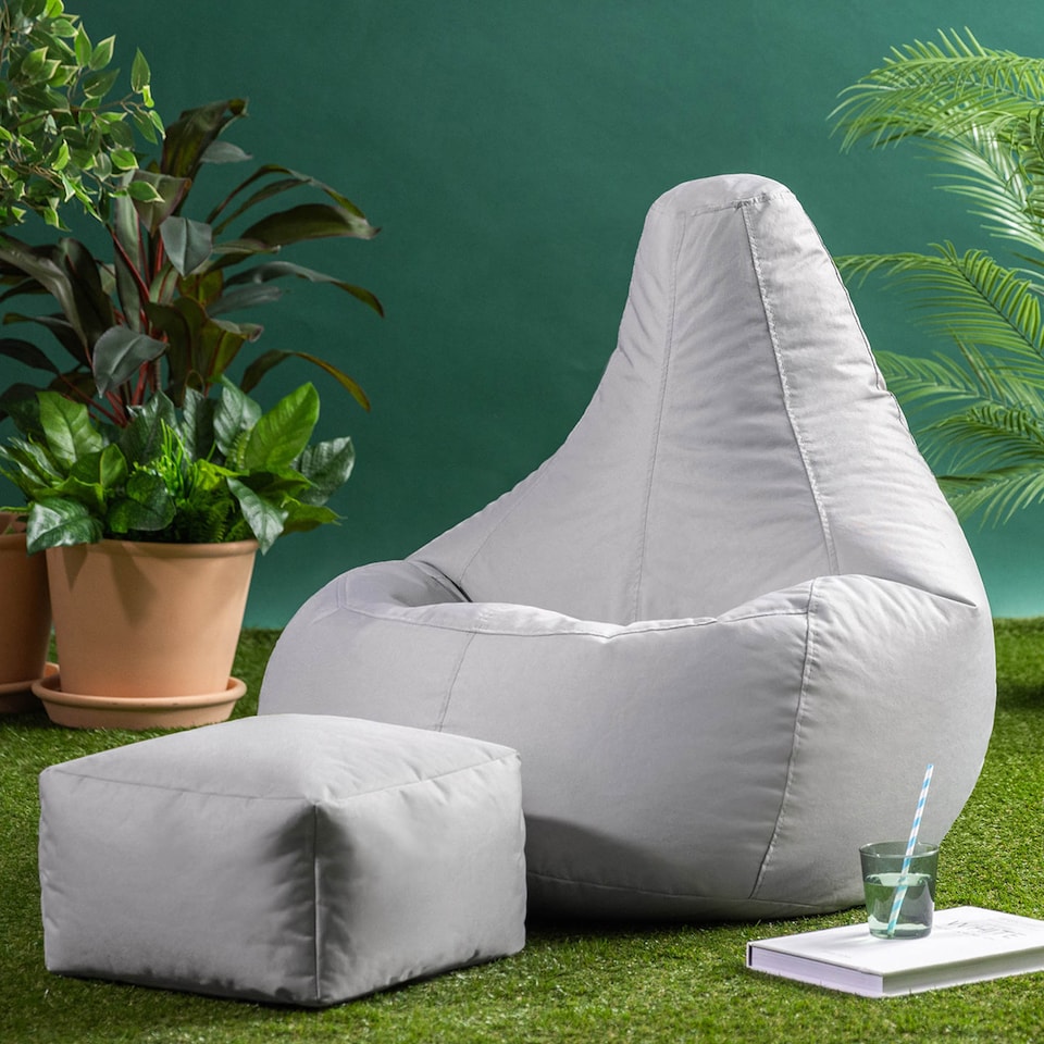 image 1 of Icon Dalton Adults High Back Indoor Outdoor Bean Bag Chair & Footstool Pouffe, Grey