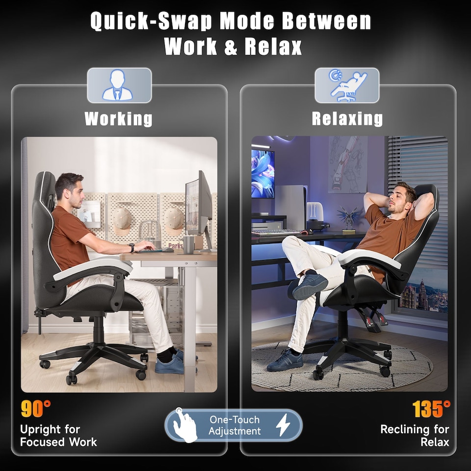 image 1 of Rattantree Reclining PU Leather Gaming Chair With Lumbar Support