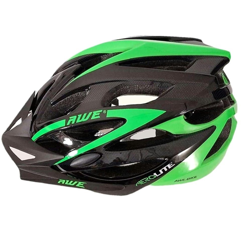 image 1 of AWE Awe AeroLite Adult Bike Helmet Black/Green Medium 55-58cm Crash Guarantee* | Black | Green