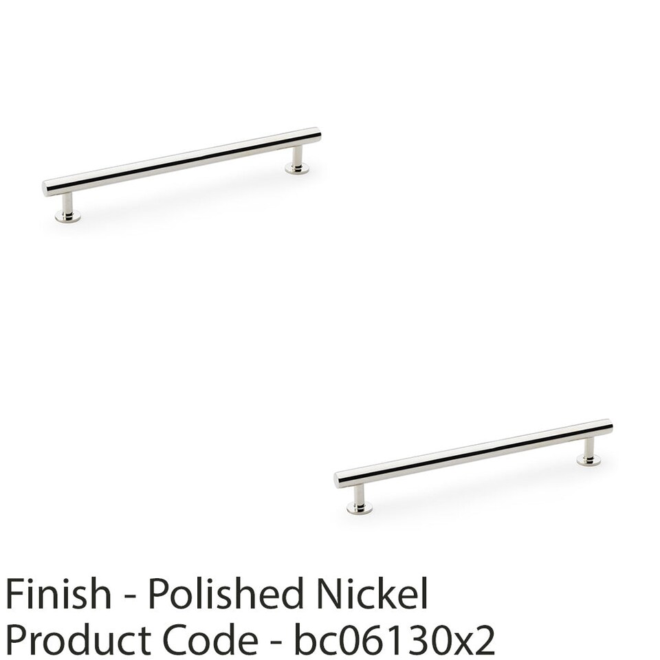 image 1 of 2 PACK - Round T Bar Pull Handle - Polished Nickel 192mm Centres SOLID BRASS Drawer Door