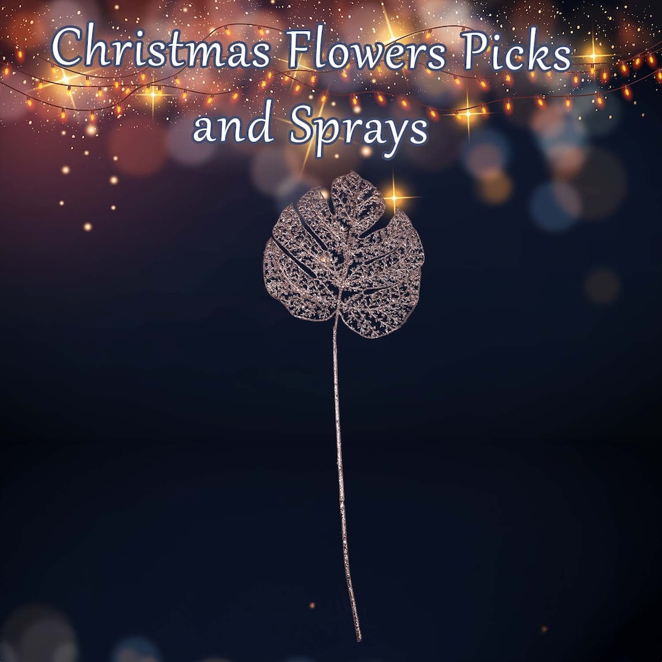 image 1 of vfm-estore Christmas Glitter Stem Decoration 65cm x 22cm Rose Gold - 1 Pack