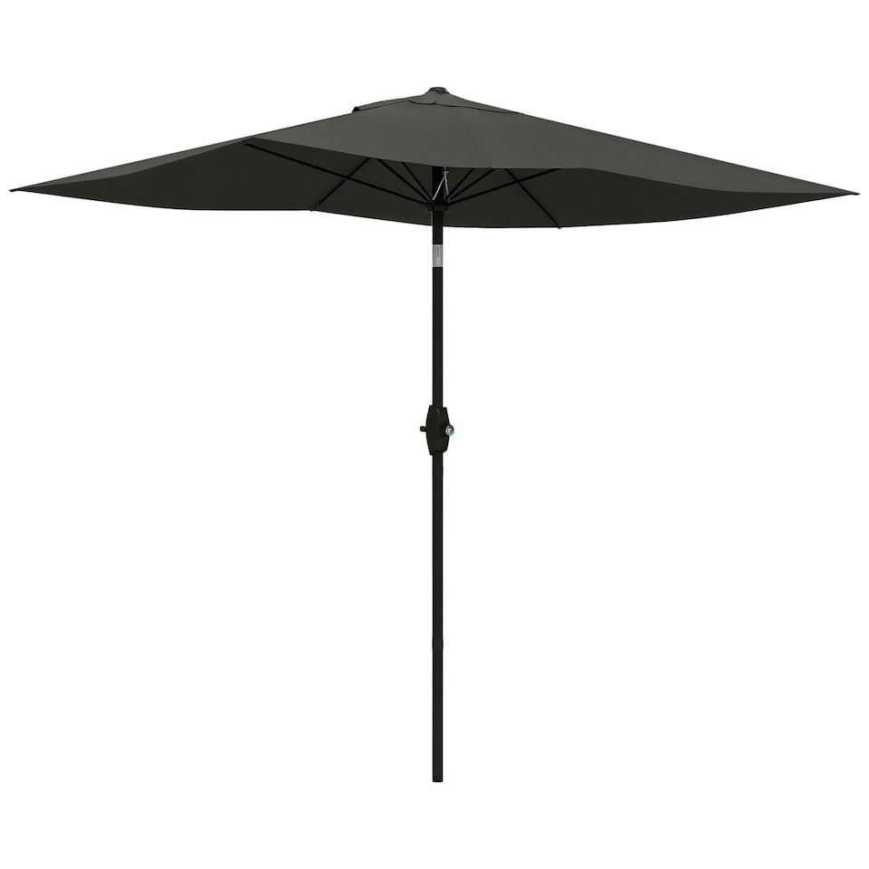 image 1 of Outsunny 2 x 3m Garden Parasol Umbrella, Rectangular Outdoor Market Umbrella Sun Shade with Crank  Push Button Tilt, 6 Ribs, Aluminium Pole, Dark Grey