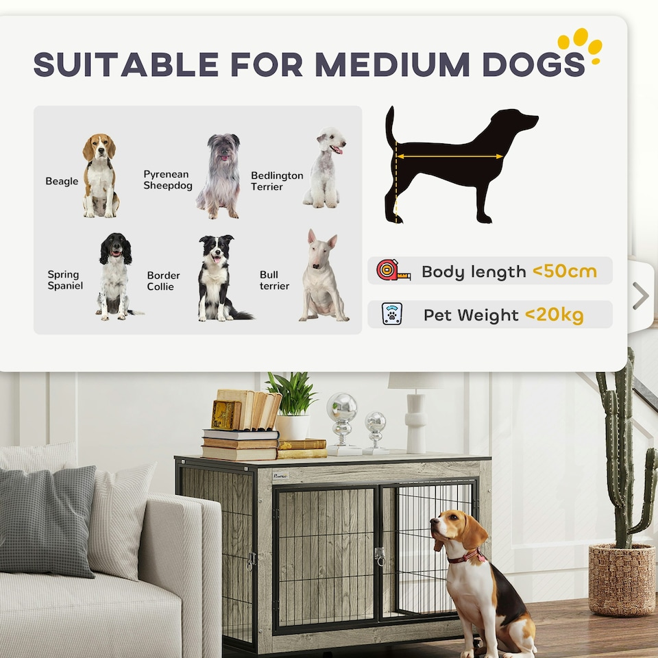 image 1 of PawHut Dog Crate Furniture on Wheels, for Medium Dogs