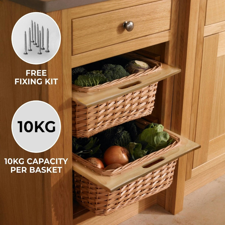 image 1 of 2 x Pull Out Wicker Kitchen Baskets 600mm Brown