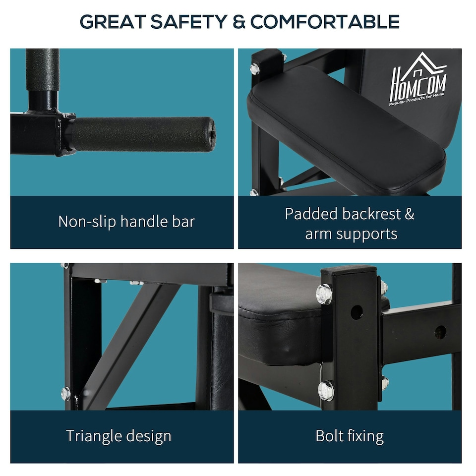 image 1 of HOMCOM Gym Rack Dip Station Wall Mounted AB Knee Leg Raise Pull Up Fitness Chin