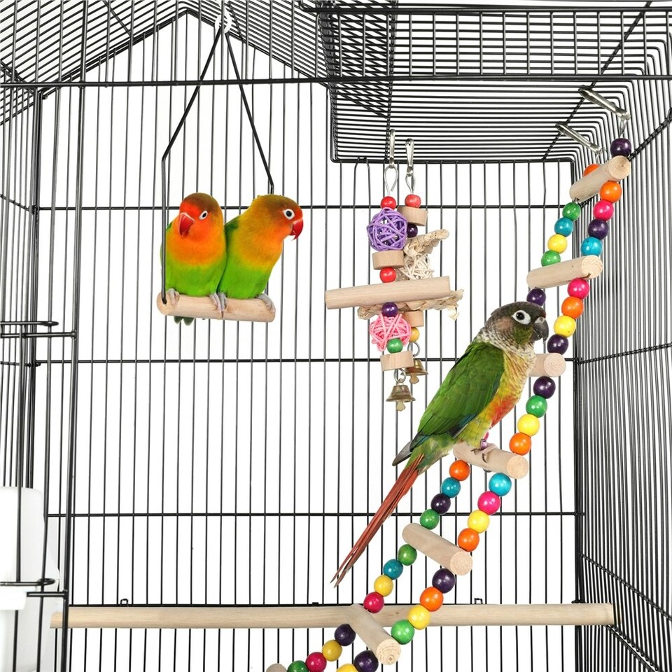 image 1 of Yaheetech 158.5 cm Tall Roof Top Birdcage with Rolling Metal Stand Black