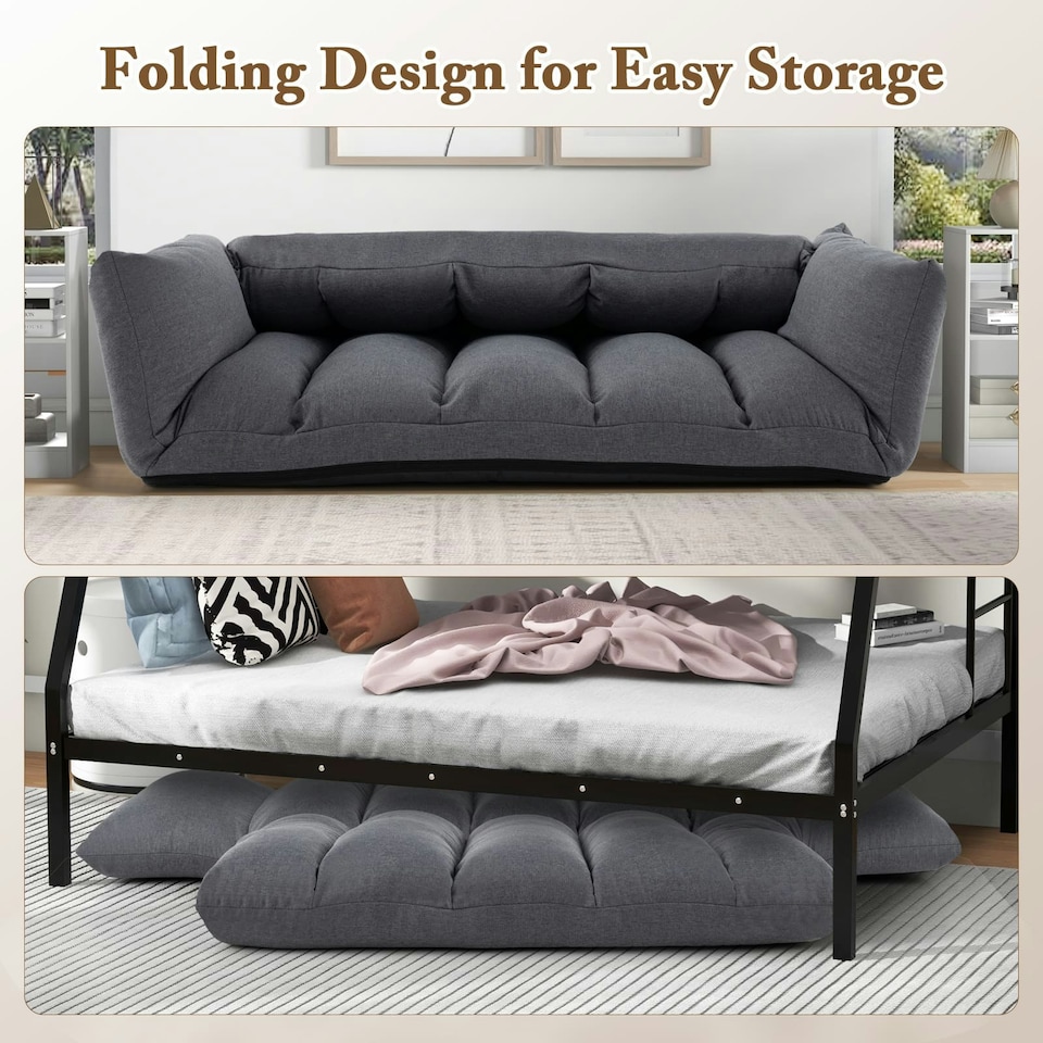 image 1 of COSTWAY Foldable Floor Sofa Upholstered Recliner Chair Grey