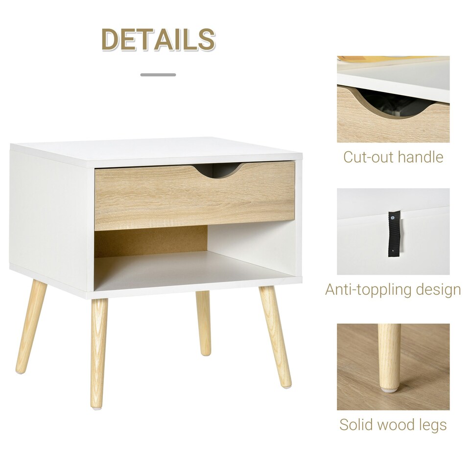image 1 of HOMCOM Bedside Table with Drawer & Shelf, Nightstand, End Table for Bedroom