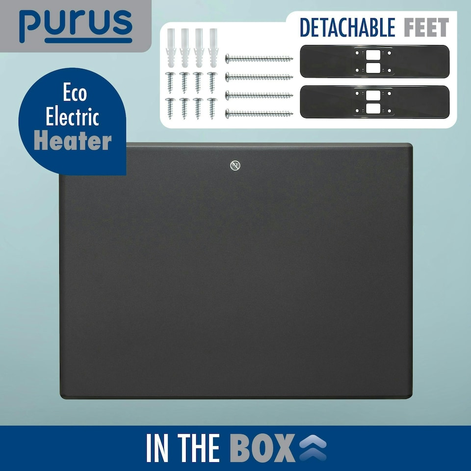 image 1 of Purus 600W Electric Panel Wall Radiator Heater Grey