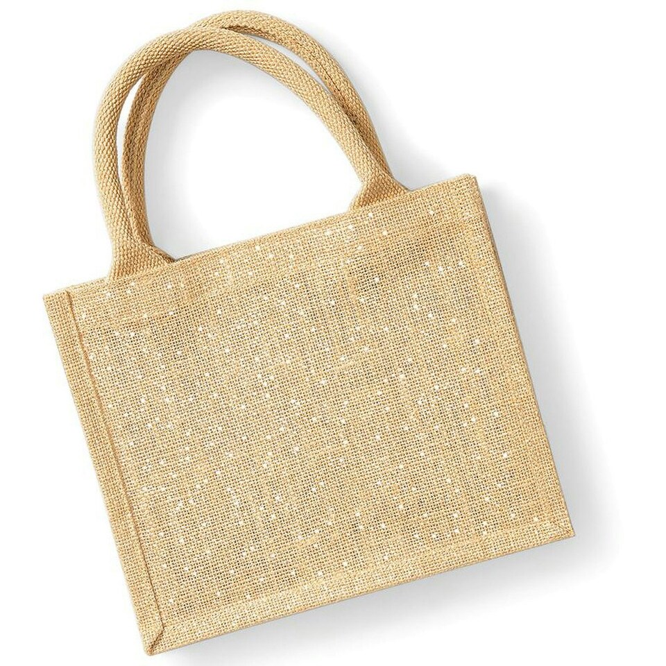 image 1 of Westford Mill Shimmer Jute Mini Gift Bag - Natural Gold - One Size (UTRW5300) Gold