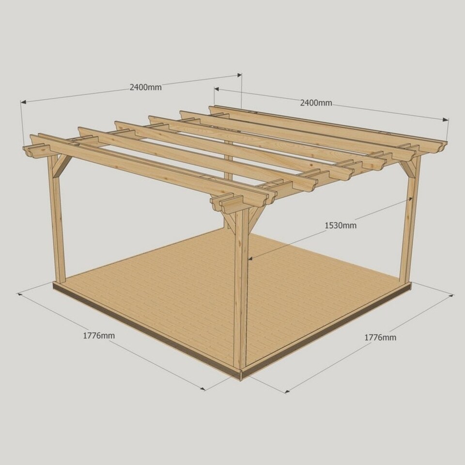image 1 of Double Garden Pergola and Decking Kit - Wood - L240 x W240 cm - Light Green