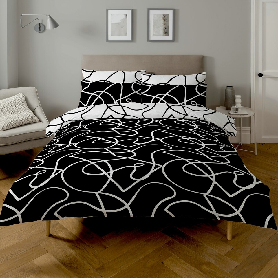 image 1 of Copenhagen Home Pablo Monochrome Reversible Duvet Cover and Pillowcase Set - King Size