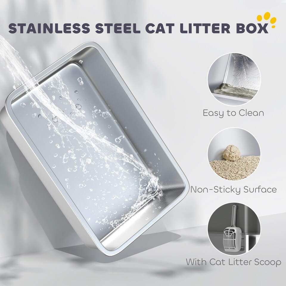 image 1 of PawHut Stainless Steel Cat Litter Box, Enclosed Metal Litter Tray, Dark Grey Grey | One Size