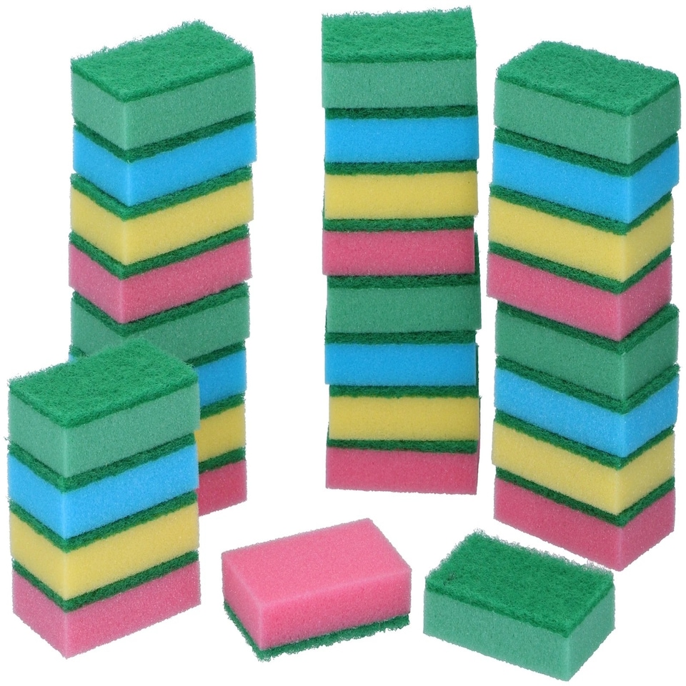 image 1 of Sponge Scouring Pads Washing Up Kitchen Pan Dishes Household Cleaning | Multi | Number of Pads: 30 | 30