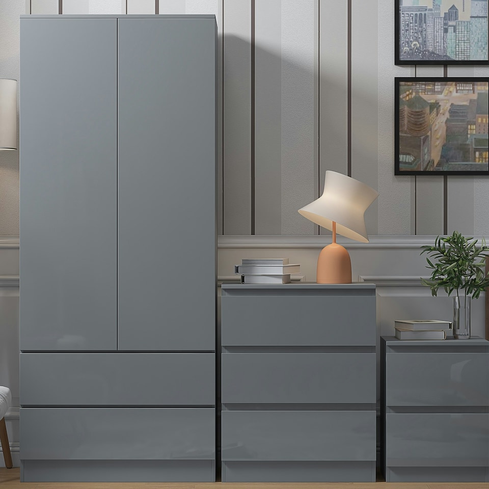 image 1 of FWStyle Stora 2 Door 2 Drawer Combination Wardrobe - Grey Gloss Front Grey
