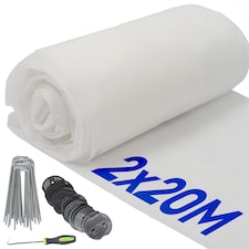 Harbour Housewares Plant Fleece Frost Protection Set with Pegs & Plates - 2M x 20M (2 Rolls) | White | White