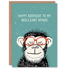 My Brilliant Spouse Cheeky Chimp Nerd Non Binary Birthday Card