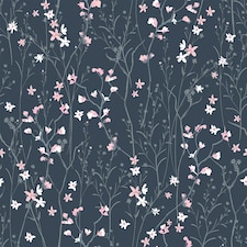 Summer Meadow Wallpaper in Navy and Pink | Blue | Navy and Pink