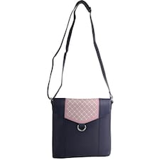 Leather Magnetic Fastening Adjustable Strap Cross Body Shoulder Bag Blue | Navy/Blush