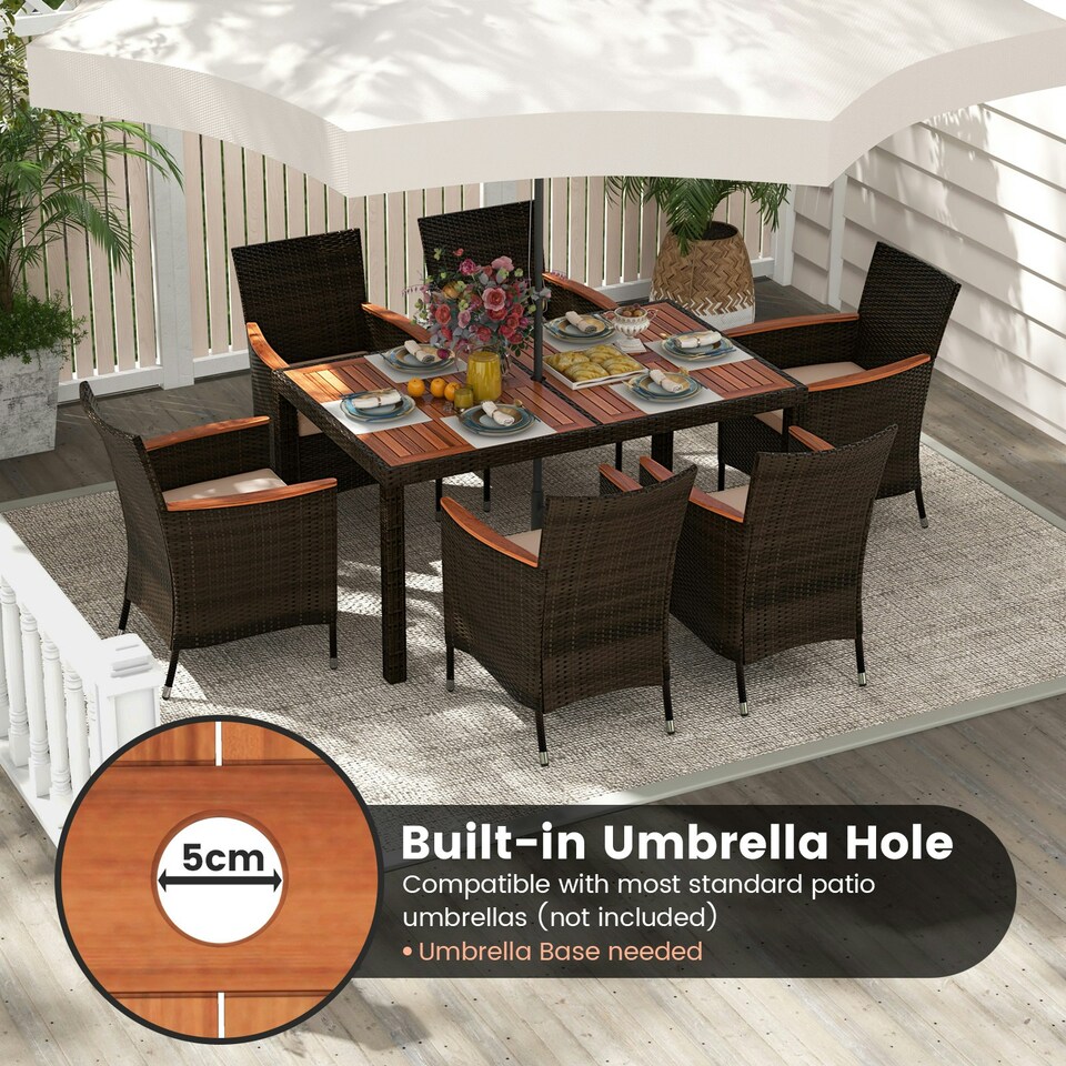 image 1 of COSTWAY 7 Pieces Patio Wicker Dining Set