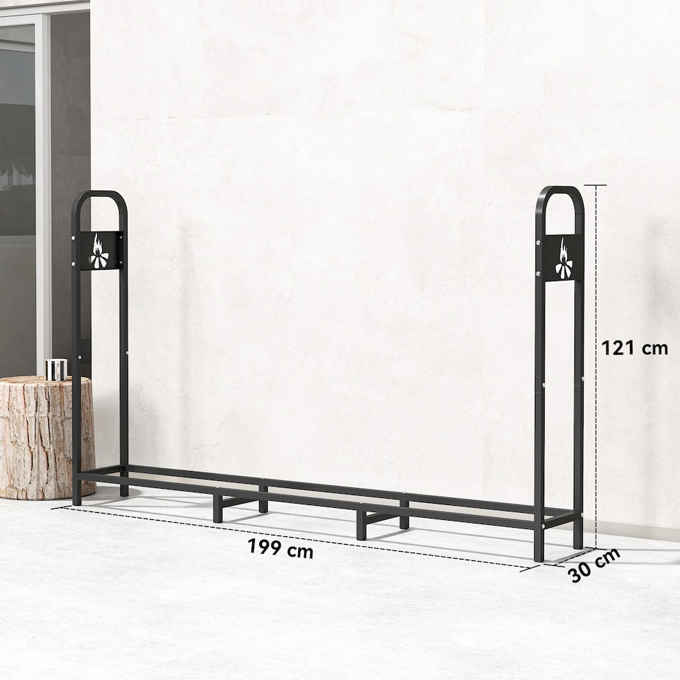 image 1 of Outsunny Steel Firewood Log Rack, 300 kg Indoor Outdoor Fireplace Log Holder