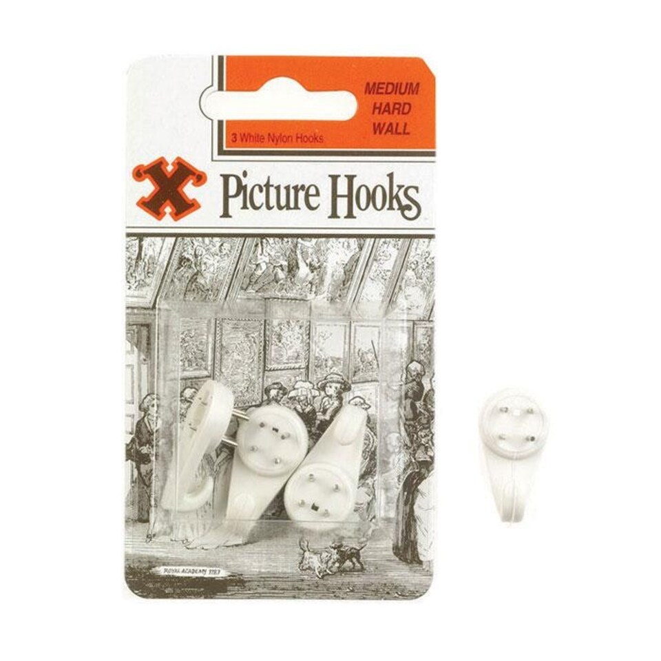 X Hard Wall Hooks Medium White Nylon 3pk - One Colour - One Size