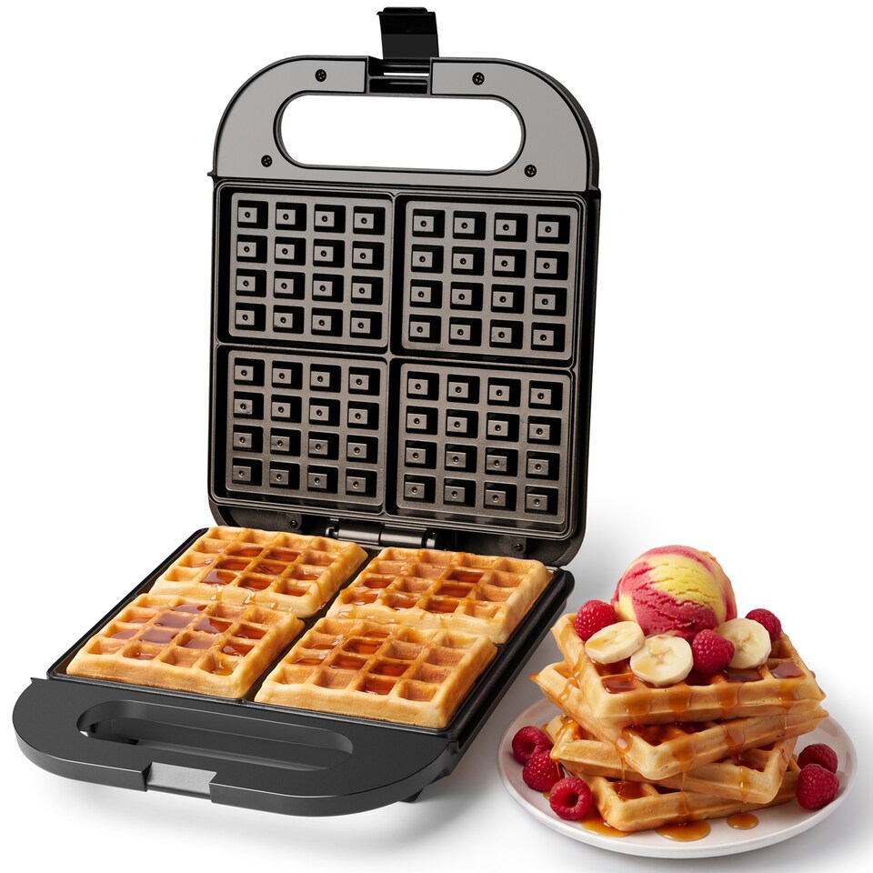 image 1 of Vonshef Waffle Maker Large 4 Slices, Non-Stick Plates, 1400W
