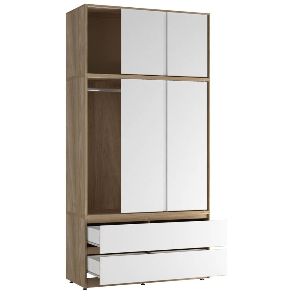 image 1 of 120cm 3 Sliding Doors Children Kids Wardrobe Bedroom Storage Closet Hanging Rail | Multi | Oak with Black Doors | 1