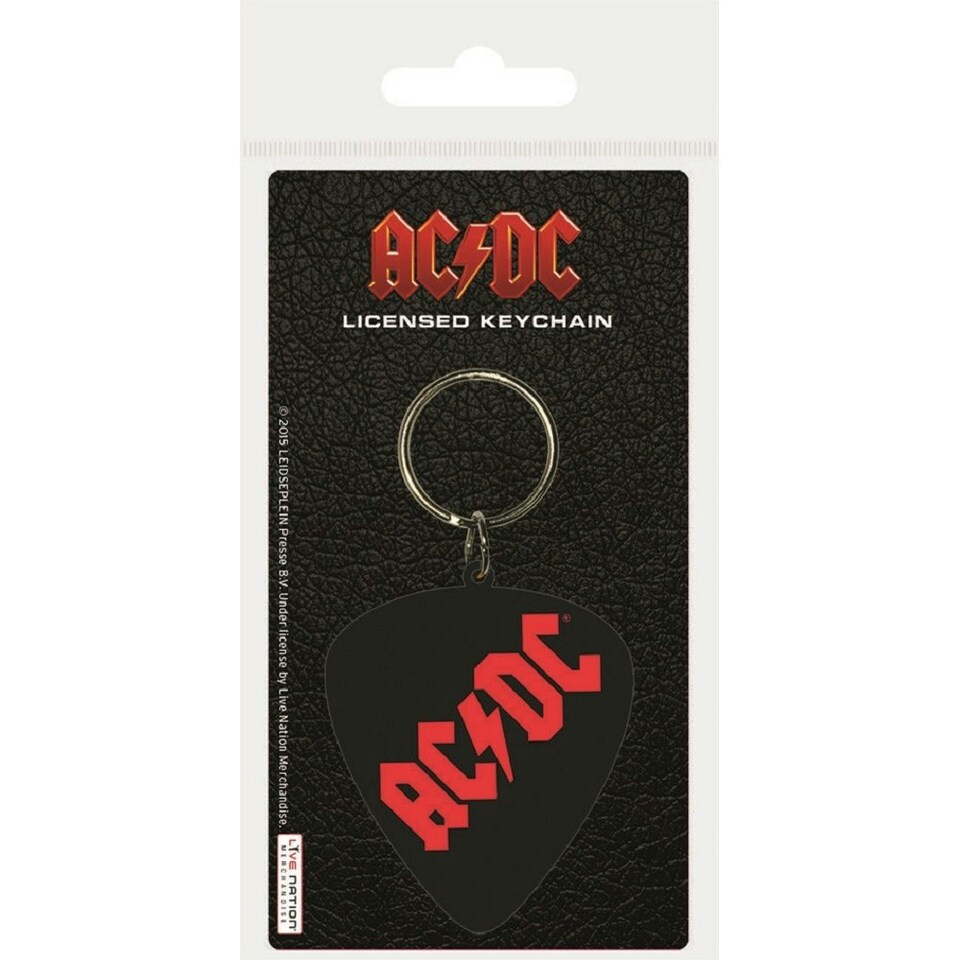 image 1 of AC/DC Plectrum Rubber Keyring - Black/Red - One Size