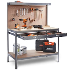 VonHaus Garage Work Bench with Pegboard and Storage Drawer