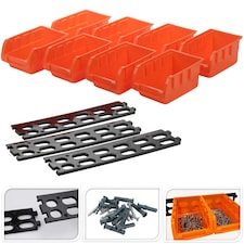 Stackable Tool Storage Bins Workshop Garage Modular Organiser & Wall Mounts | Orange | Orange | 8