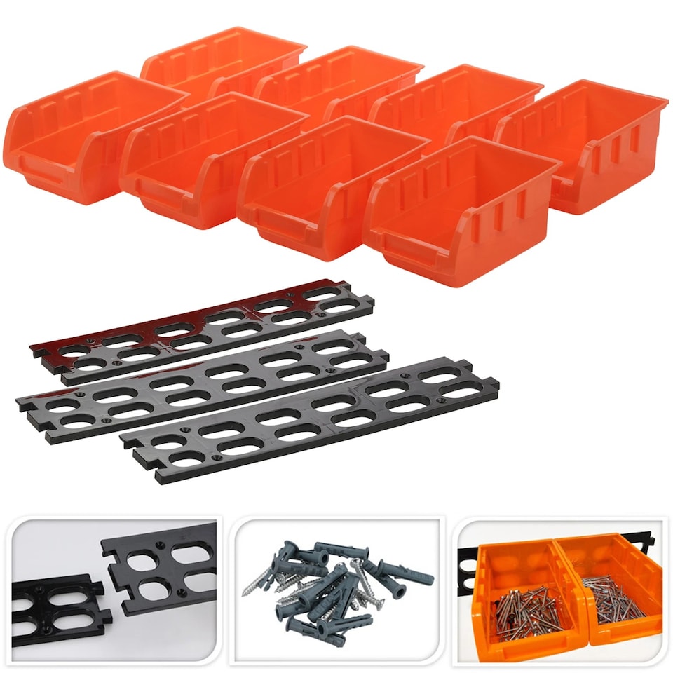 image 1 of Stackable Tool Storage Bins Workshop Garage Modular Organiser & Wall Mounts | Orange | Orange | 8