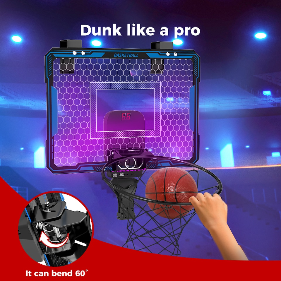 image 1 of Dekko Mini Basketball Hoop Over Door Indoor Sport Backboard Auto Scoring