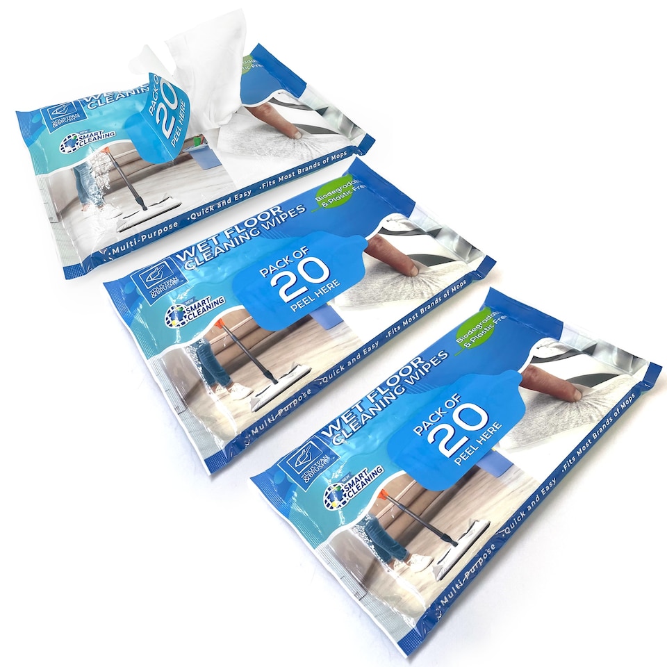 image 1 of Wet Floor Cleaning Wipes (Pack of 20) Wood & Tile Floor Streak-Free Wet Mop Cloths Compatible with Most Brands