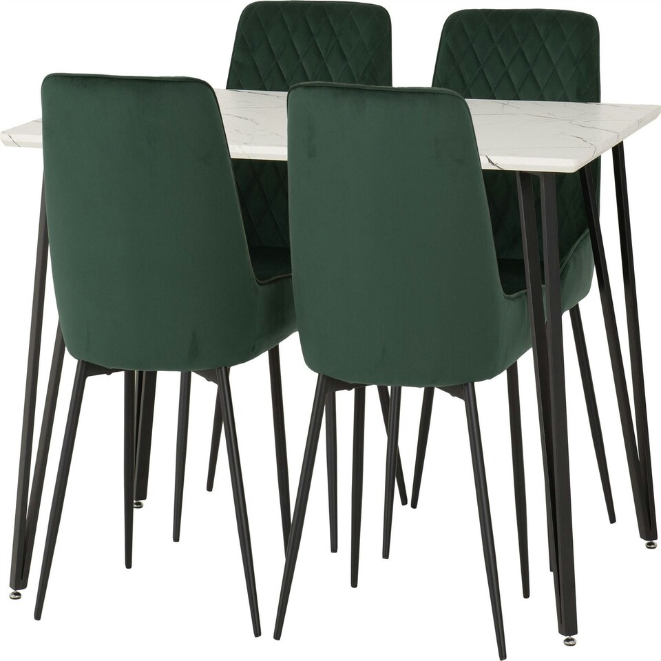 image 1 of Marlow Dining Set with Avery Chairs White | White Marble/Emerald Green