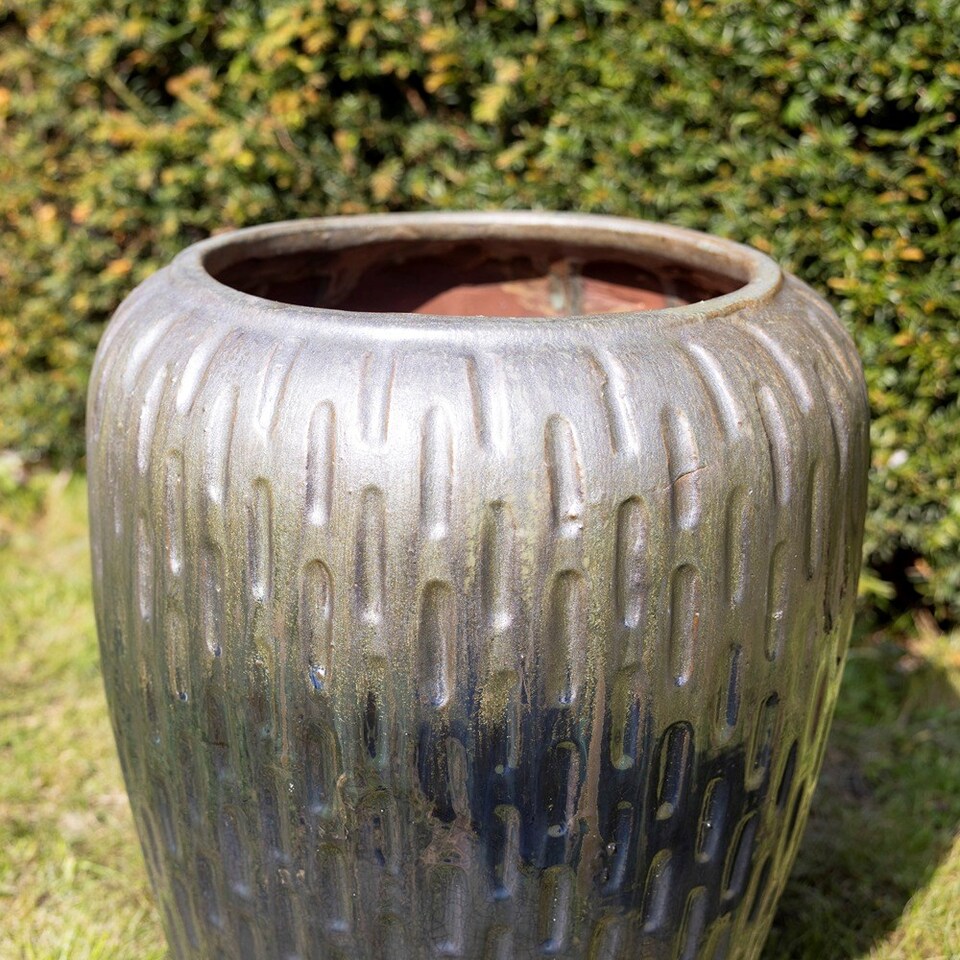 image 1 of Primrose Two-Tone Textured Terracotta Round Planter In Metallic Two Tone 53cm