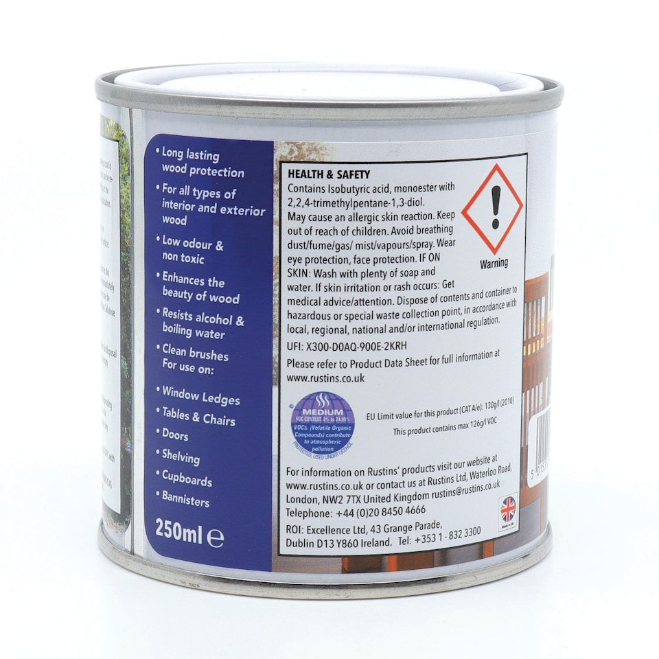 image 1 of Rustins Quick Drying Polyurethane Varnish Satin Clear 250ml | Clear | Clear | 250ml | 1