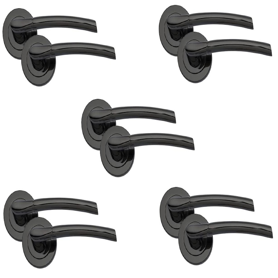image 1 of Golden Grace 5 Pairs Indiana Style Modern in Door Handles on Round Rose in Polished Black Nickel Finish with Spindle and Fixings Black